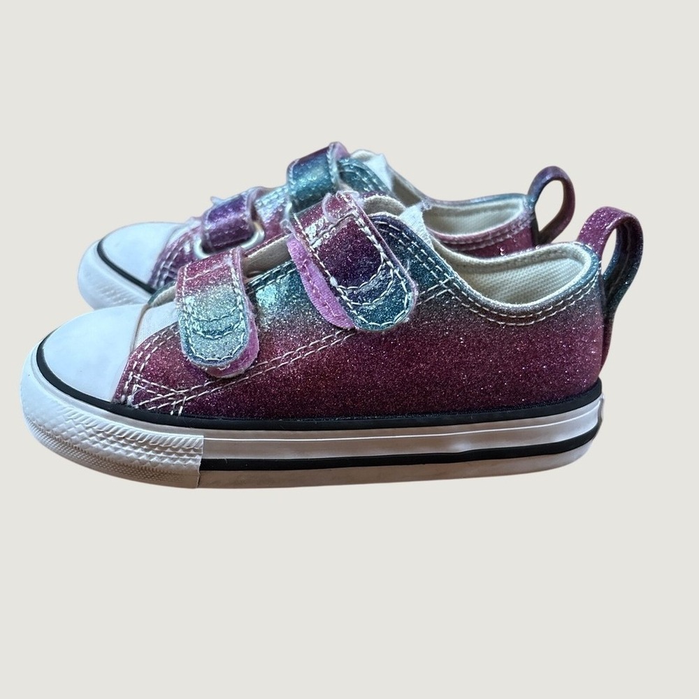 Converse Chuck Taylor Sneakers Kids Purple Pink Teal Ombre Glitter SIZE 7